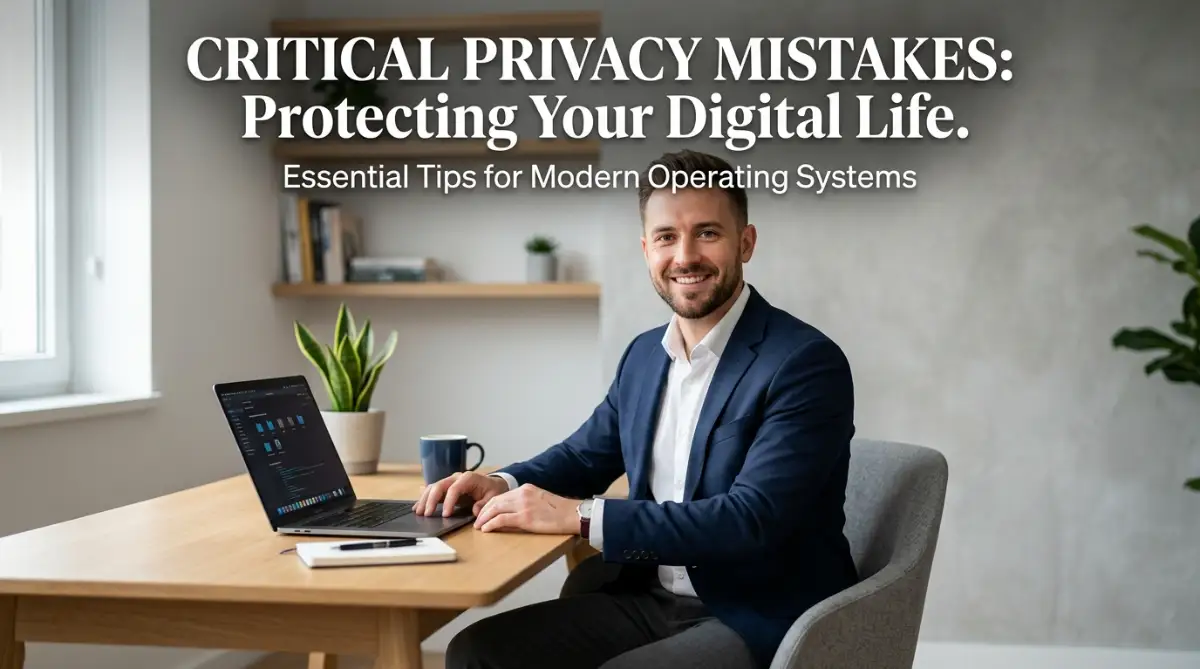 A person actively securing their device settings to avoid common data privacy mistakes.