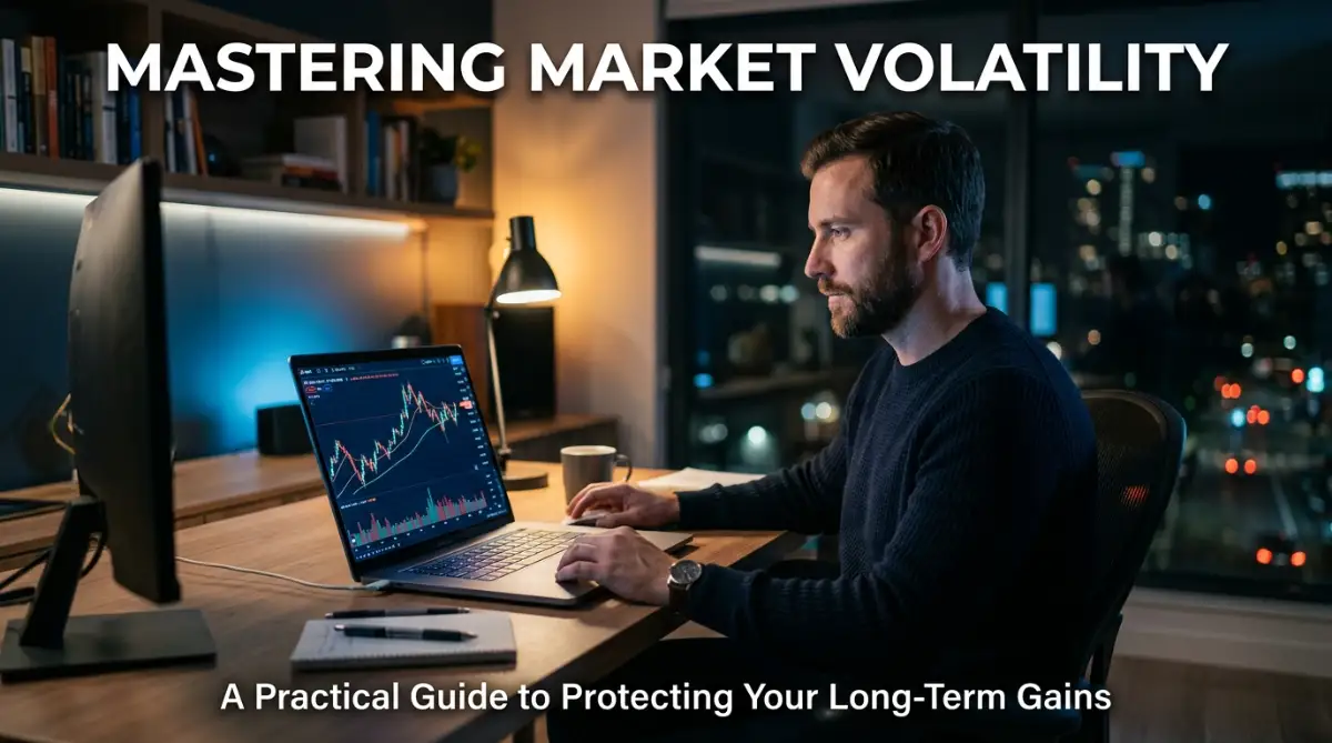 A professional investor calmly managing investment volatility in a well-planned portfolio.