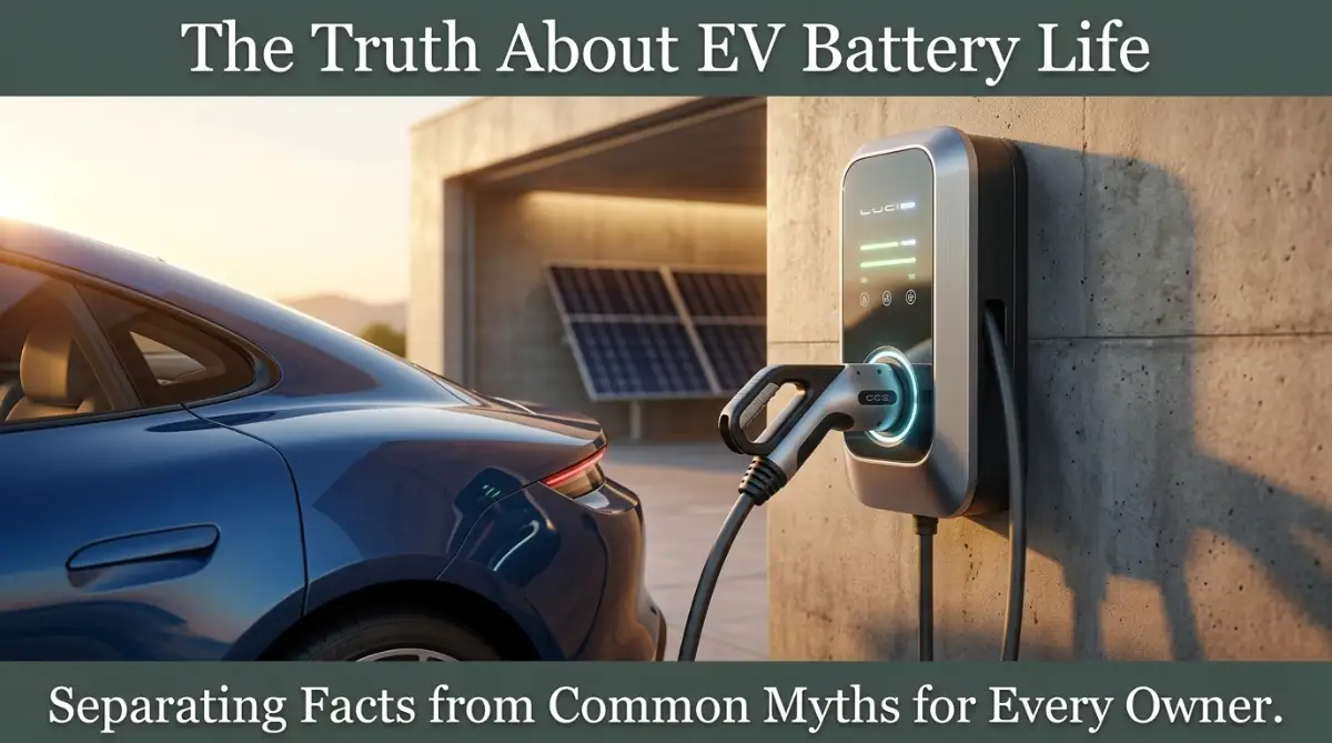 A clean, professional image of an electric vehicle charging at home, representing the reality of battery care.