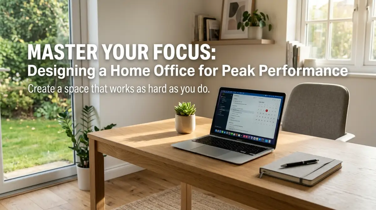 A clean, organized home office setup optimized for deep work and high focus.