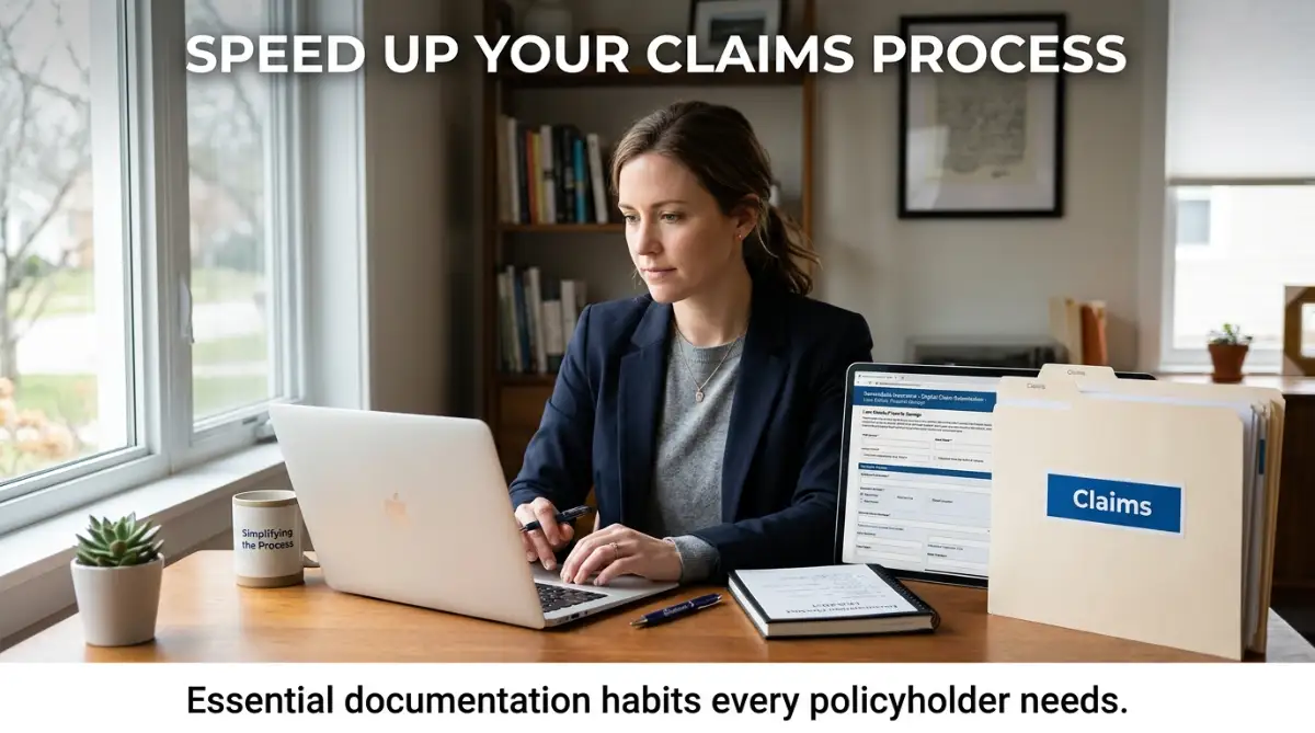 A person organizing insurance claim documents to ensure a faster and smoother claims experience.