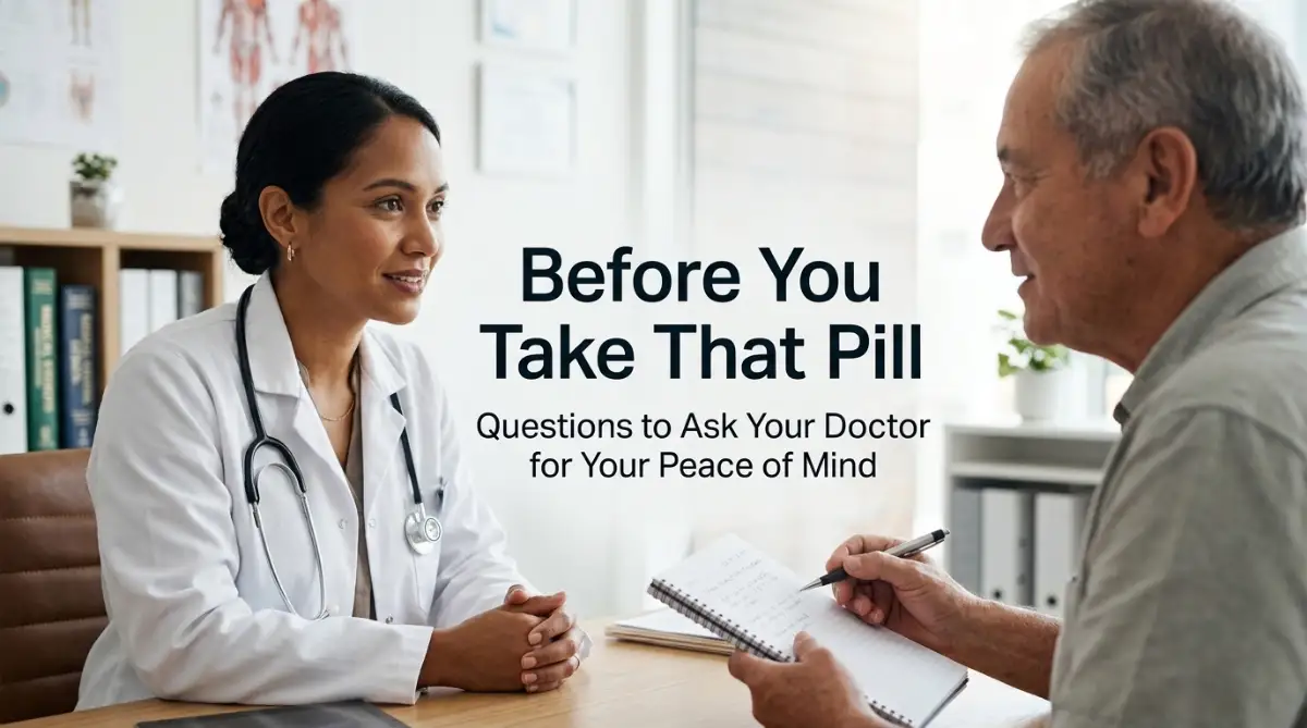 A doctor and patient having a collaborative discussion, representing the importance of asking questions before starting any new long-term medication.
